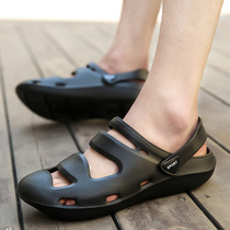 Hole shoes mens sandals Garden trend student lazy mens Baotou half slippers Non-slip soft bottom big head beach shoes