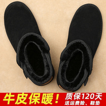Snow boots mens winter warm velvet thickened non-slip couple short boots Northeast Martin cotton shoes Leather bread shoes