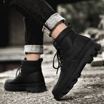 2022 new Martin boots British mens shoes tooling boots plus velvet mid-top leather boots autumn and winter black short boots trend