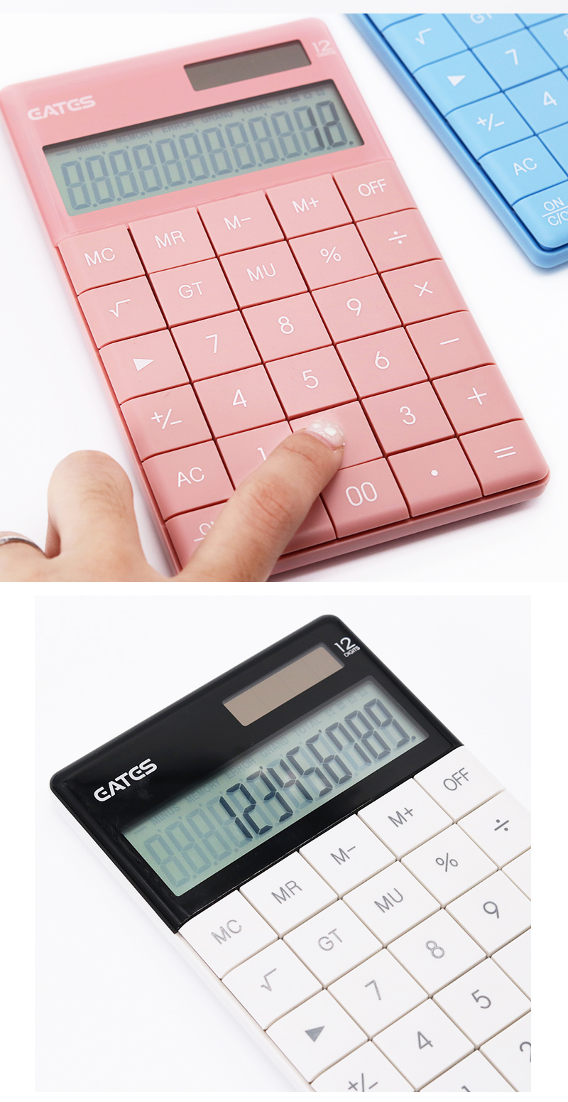 伊达时计算器 平板按键计算机 双电源太阳能计算器12位显示计数机