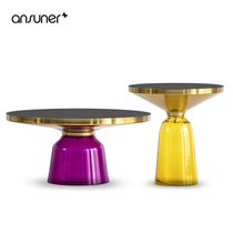 ansuner designer Nordic corner few simple living room metal glass transparent round bell coffee table combination