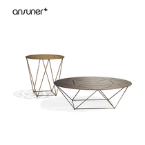 Ai Shang ansuner designer coffee table minimalist home living room round coffee table metal edge combination