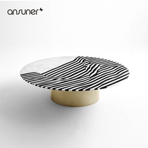 Round simple light luxury modern modern marble creative designer coffee table stripe stitching living room coffee table