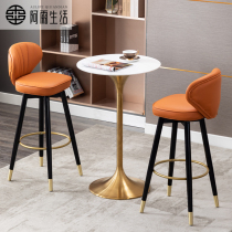 A rain life light luxury stainless steel round bar table combination home modern simple balcony high foot small bar table