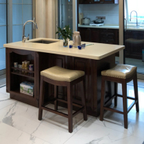 A rain life American cabinet bar stool solid wood island platform high stool European style leather saddle stool home bar chair