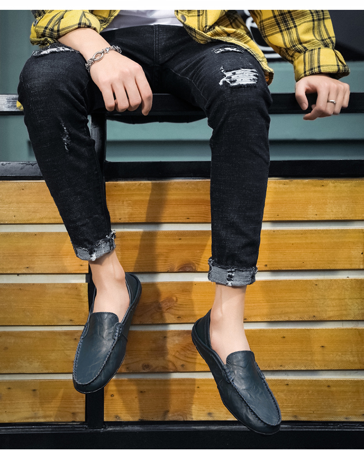 豆豆鞋男秋季懒人一脚蹬手工精神小伙皮鞋男士休闲韩版潮鞋子