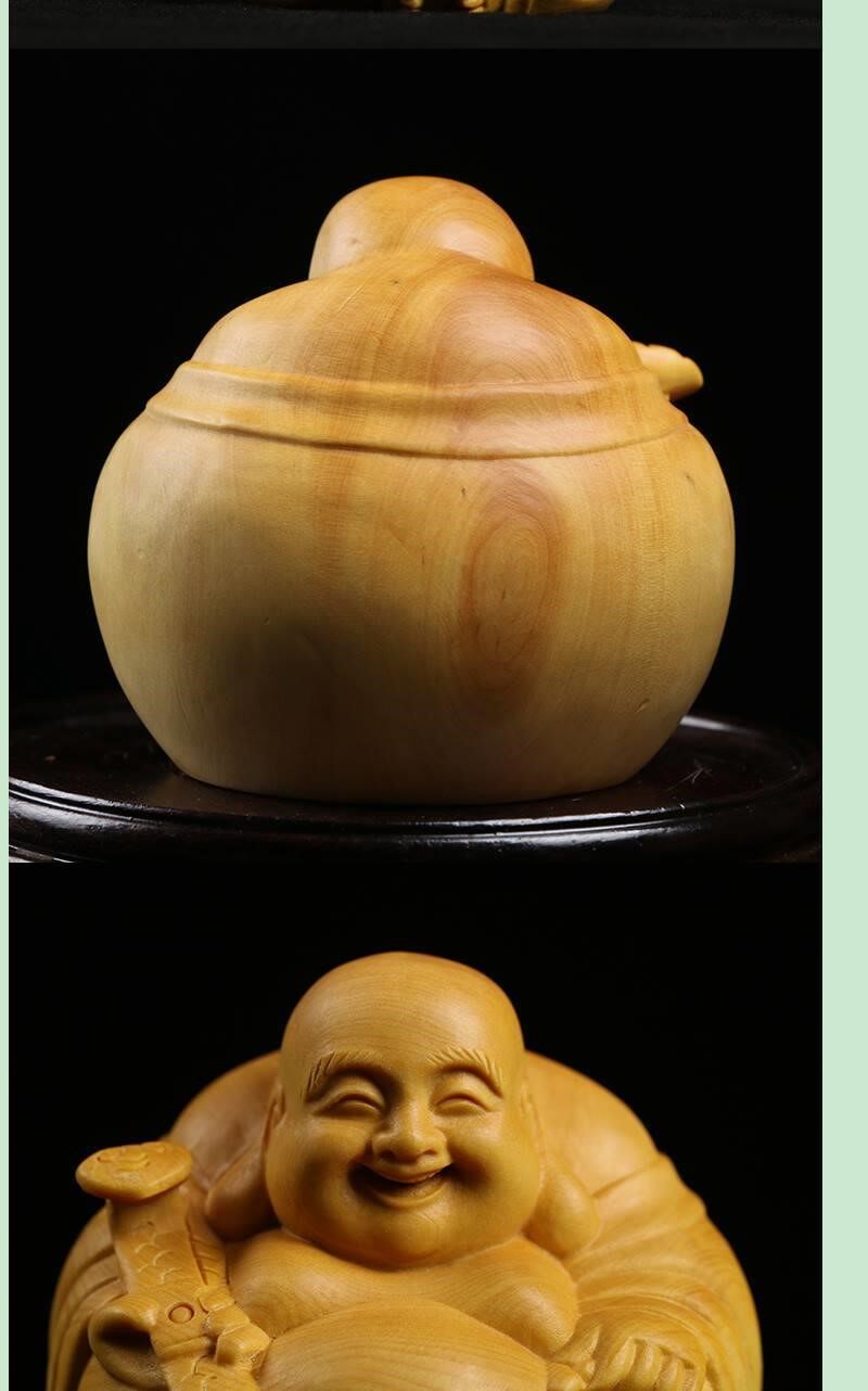 黄杨木雕弥勒佛笑佛手把件招财小摆件小叶实木雕刻工艺品文玩礼品