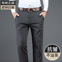 Spring and autumn thick mens casual pants loose business straight tube wrinkle anti-Iron high-end trousers middle-aged dad trousers