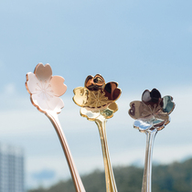 Simi Bazaar Spot Japan Salus Cherry Blossom Spoon Stainless Steel Golden Silver Floral Dessert Spoon Coffee Spoon