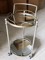 Promotion of the original single European iron two-layer disc storage frame push frame pulley coffee table modern simple side