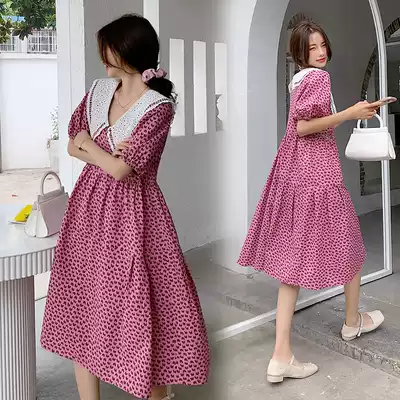 Korean version of pregnant women summer dress dress 2021 summer new doll collar hipster foreign pie loose summer long skirt