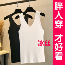 Big sling vest female ice wire fat mm sexy outer wearing an internal sleeve knitted top 200 pounds t-shirt summer