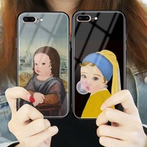 Suitable for Apple 8plus mobile phone case 7plus all-inclusive iphone6splus protective cover Apple six seven eight p glass shell interesting fun funny girl oil painting Mona Li