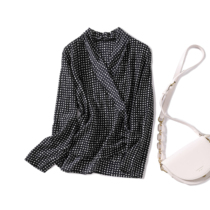 2021 new small waist ~ silk wrap shirt mulberry silk classic French small wave dot V neck long sleeve shirt