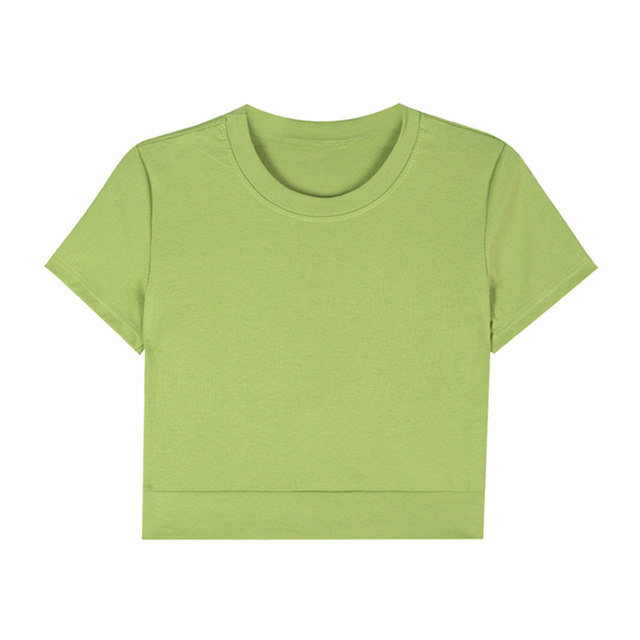2020 new Korean version of Xia Xiaozhong's scheming backless avocado green short-sleeved t-shirt female short section navel ins shirt tide 2020 new Korean version of Xia Xiaozhong's scheming backless avocado green short-sleeved t-shirt female short section navel ins shirt tide