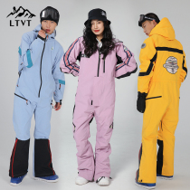 2122 new one-piece ski suit set all-in-one mens and womens single and double boards thickened quilted warm winter windproof trousers