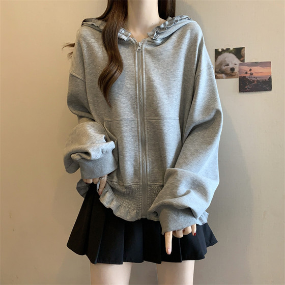 European-made black ear hooded long-sleeved sweatshirt jacket for women 2025 spring new large size loose slim cardigan top
European-made black ear hooded long-sleeved sweatshirt jacket for women 2025 spring new large size loose slim cardigan top