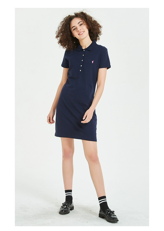 polo thể thao mùa hè của phụ nữ giản dị màu cổ áo váy polo là cotton mỏng dài tay ngắn tay váy Paul - váy đầm