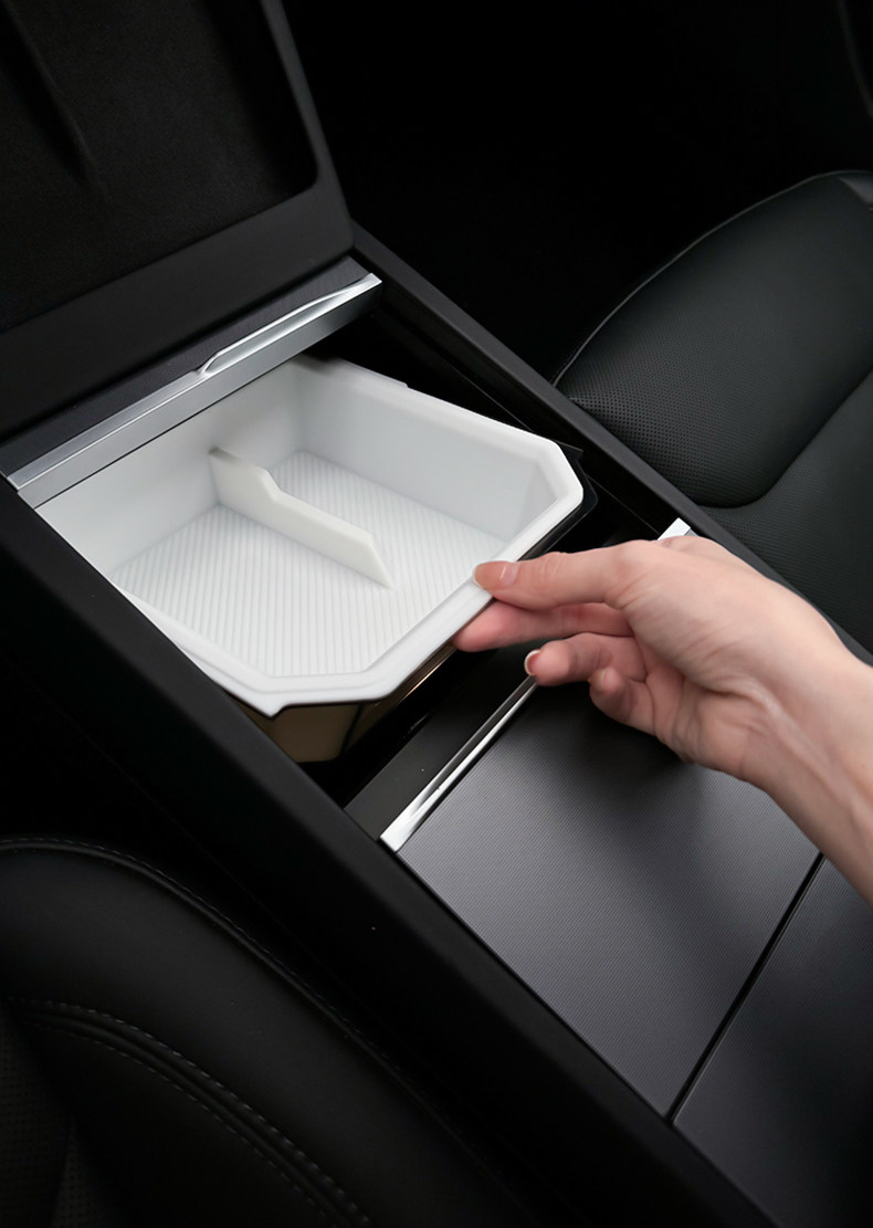 Suitable for Tesla's New Version Model Y/Yl/3 Central Control Storage Box Armrest Box Silicone Double-Layer Car Accessories