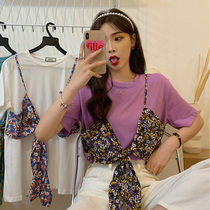 In 2021 the new Korean chic Break Broken Fake Two Short Sleeved T-shirt women in spring and summer