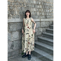 2022 Summer new small crowdflower harness dress with dress retro sleeveless and sleeveless and light ripening style.