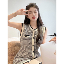 2022 Summer new style advanced senses first love tea hysteria skirt small fragrant wind pure desire to knit sleeveless dress woman