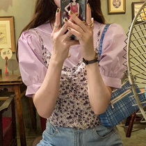 2021 Summer Bubble Sleeves and Crush Flowers Hanging Vest Female outfit short coat suit spring and summer
