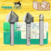 Tiger shark V-knife 0304 TCT V-knife 1 4 small handle 90°woodworking milling cutter Trimming machine Aluminum-plastic plate grooving