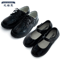 Male and female Inn Wind Black Bright Leather Shoes Small Flowers Children Gown Childrens Gown Single Shoes Kindergarten School Performance Shoes