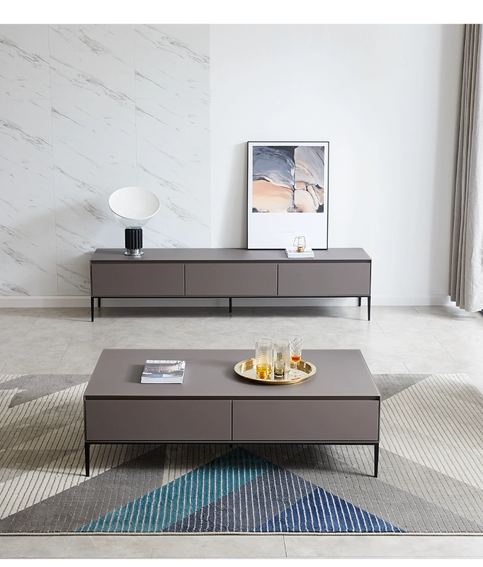 Tủ tivi tối giản kiểu Ý kết hợp bàn cà phê phòng khách tối giản hiện đại căn hộ nhỏ sáng sủa sang trọng bộ nội thất tủ sàn kiểu Bắc Âu - Buồng