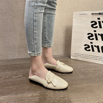 Lefoe shoes women 2022 new womens shoes Spring autumn 100 hitch a foot pedal small leather shoes Inn wind coarse heel flat sole shoes