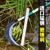 Imported manganese steel non-grinding agricultural tool sickle outdoor sickle cutting knife weeding tool long handle Crescent all steel