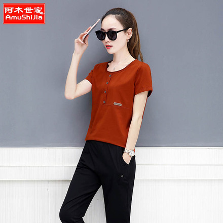 运动套装女夏季加肥胖大码潮短袖韩版宽松显