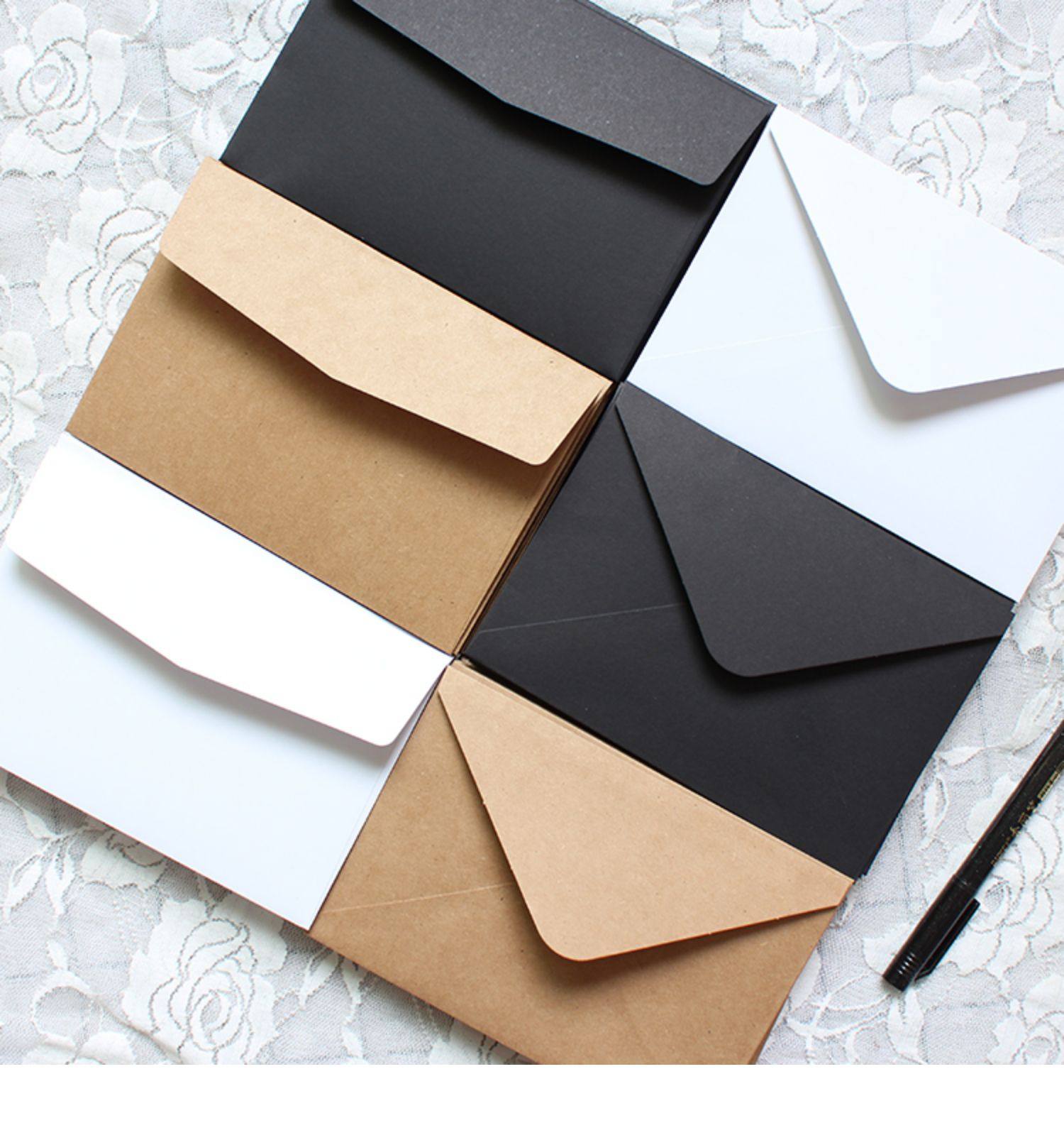 日式杂货黑色信封信纸牛皮极简无印文艺明信片情书文件收纳袋包邮