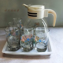 Nostalgic old stock 90s printed glass water cup set of white