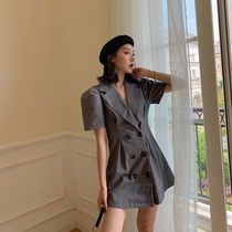 MLS suit dress women 2020 new summer waist thin temperament A- line dress foreign style French retro dress