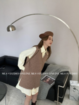 MLS design sense niche black loose knit vest vest female spring and autumn French sweater sweater