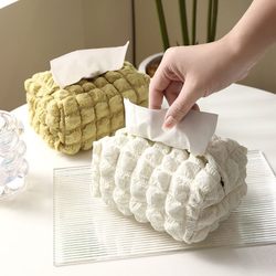 Soft cream puff cotton seersucker tissue box double-layer fabric tissue bag light luxury desktop storage car