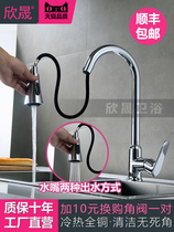 Pull-out cold and hot kitchen tap copper telescopic rotatable home washing basin dishwashing pool sink Shunfeng