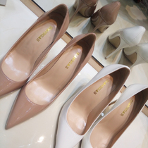 Nude color heels heels Heels Super Shallow Mouth Lacquered Leather 2022 New white Shoes Wedding Shoes 7 8 10cm