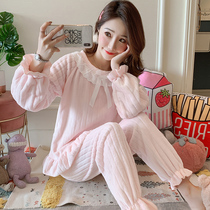 coral fleece pajamas women's spring autumn winter thick fleece long sleeve princess style set cute flannel home clothes