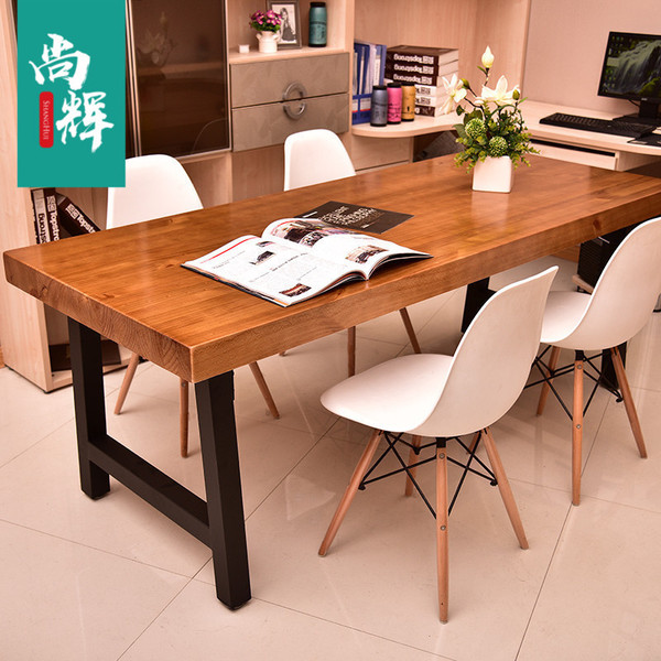 北欧实木餐桌椅组合原木长桌餐厅铁艺餐桌6人饭桌家用宜家小户型