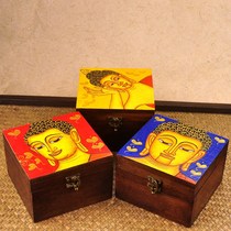 Thailand home decoration creative ornaments teak arts and crafts painted Buddha statues large capacity jewelry storage box ancient style