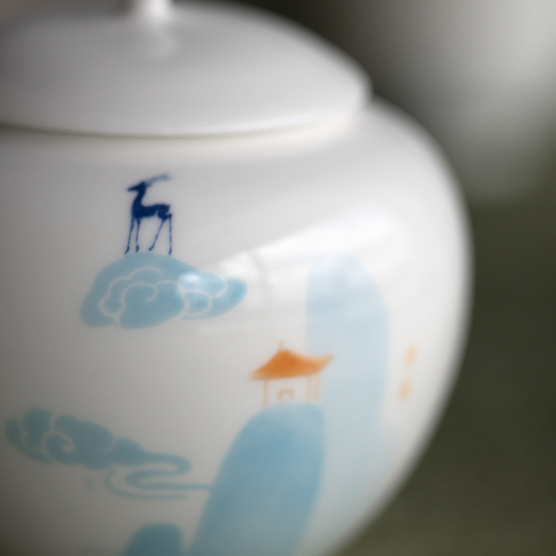 [proprietary] Mr Nan shan nine colored deer jade porcelain tea pot ceramic seal character small tea warehouse storage tanks