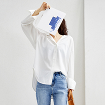 (CY0301368) Spring Summer White tea Longjing shirt minimalist Fallen Temperament Commuter Long Sleeve Straight Body Lining Clothing