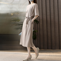 Jung Mei (QZ0510499) cool milk salt white black Japanese triacetate-heavy-pound anti-wrinkle dress