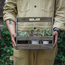 Flowers open with wooden creative gardening hand carrying flower pot containing basket solid wood retro made of old garden patio balcony swinging piece