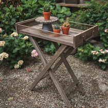 Flowers open with retro double ear solid wood floor flower shelf Potted Multi Meat Balcony Garden Patio Tray Table