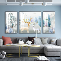Nordic simple living room decoration painting sofa background wall triple painting rich deer room hanging painting fashion Crystal porcelain mural