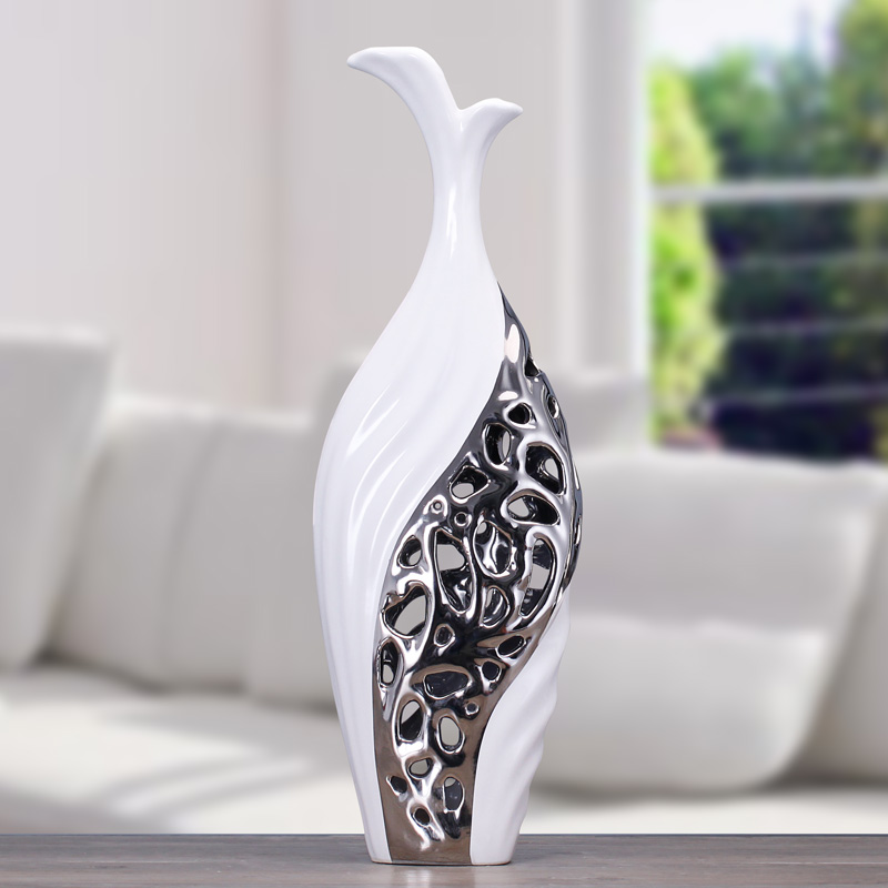 Ceramic vase furnishing articles European household decoration living room TV ark adornment silver hollow out the vase